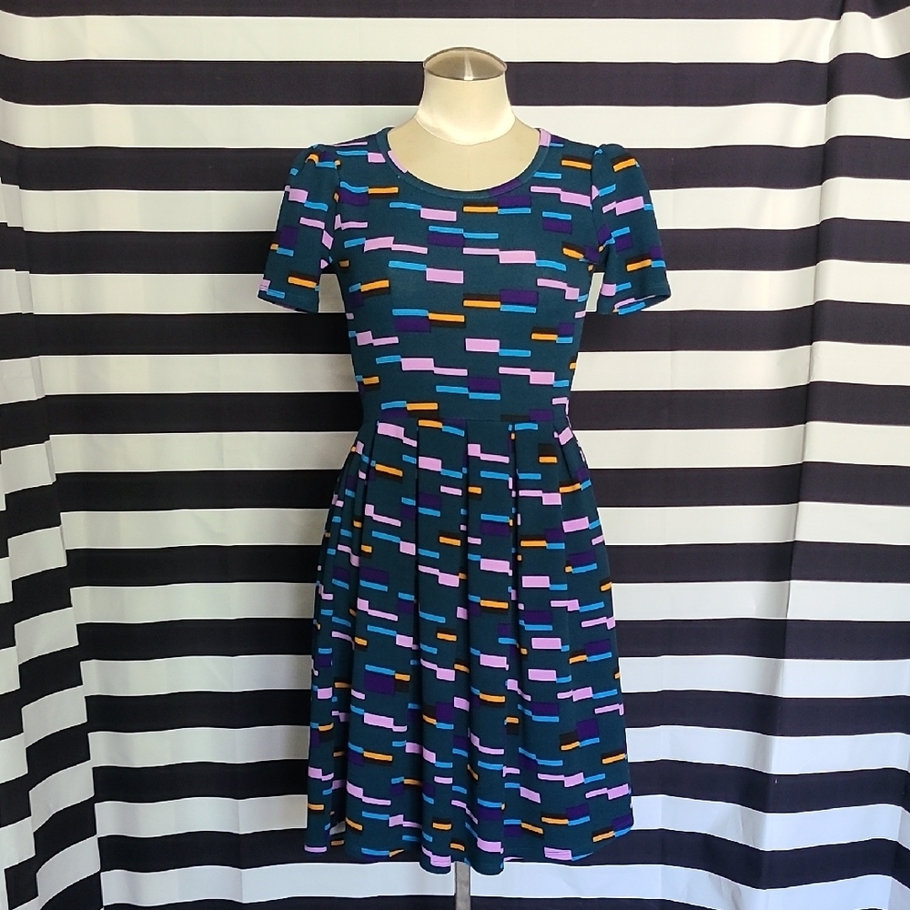 LuLa Roe Colorful Patterned Skater Dress